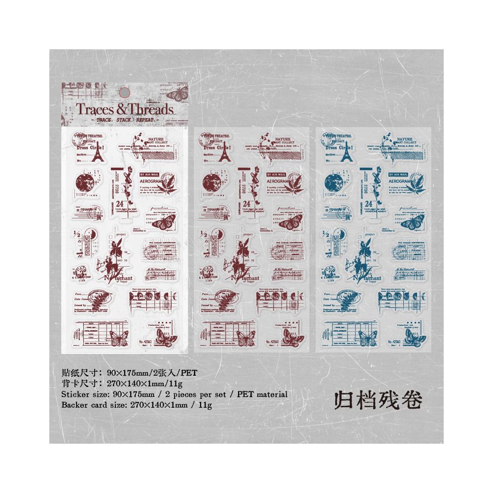 Hand Drawn Journal Decoration PET Stickers 2 sheets 6 designs