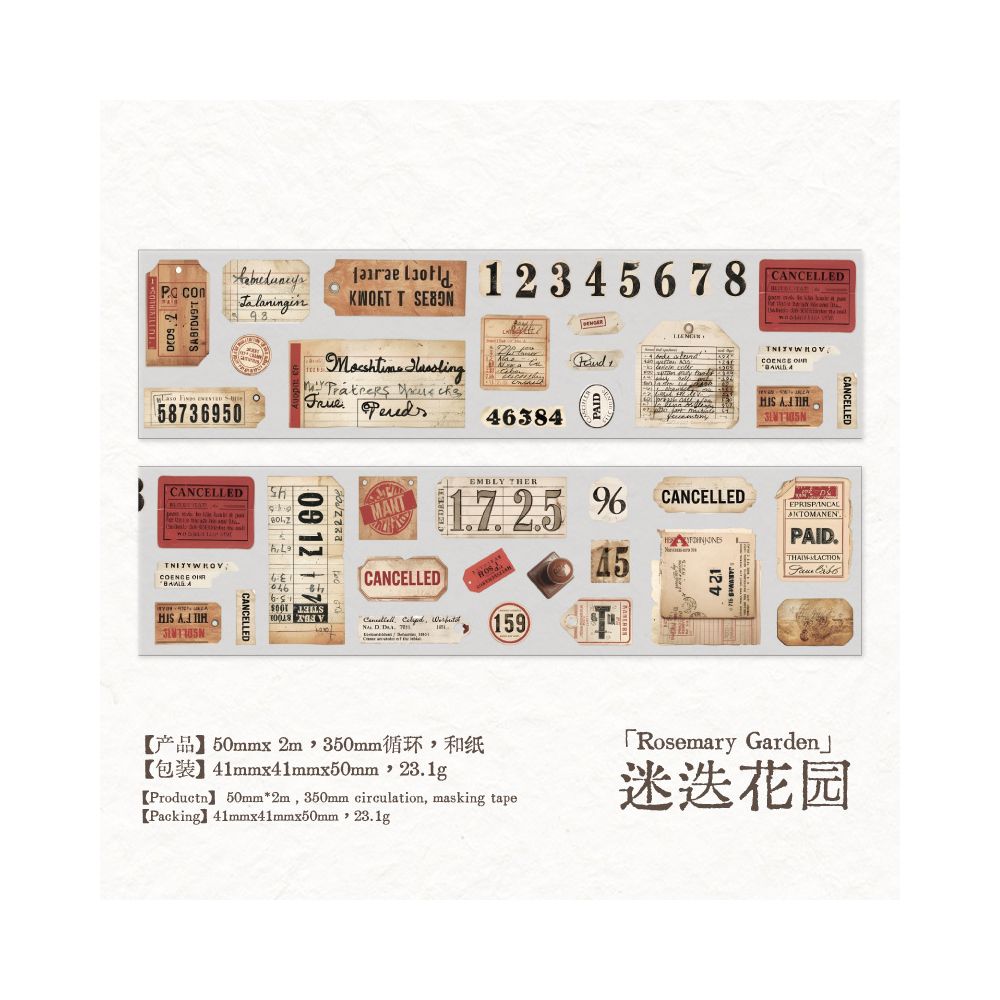 Vintage Labels Series Washi tape 6 Designs 5cm x 2m