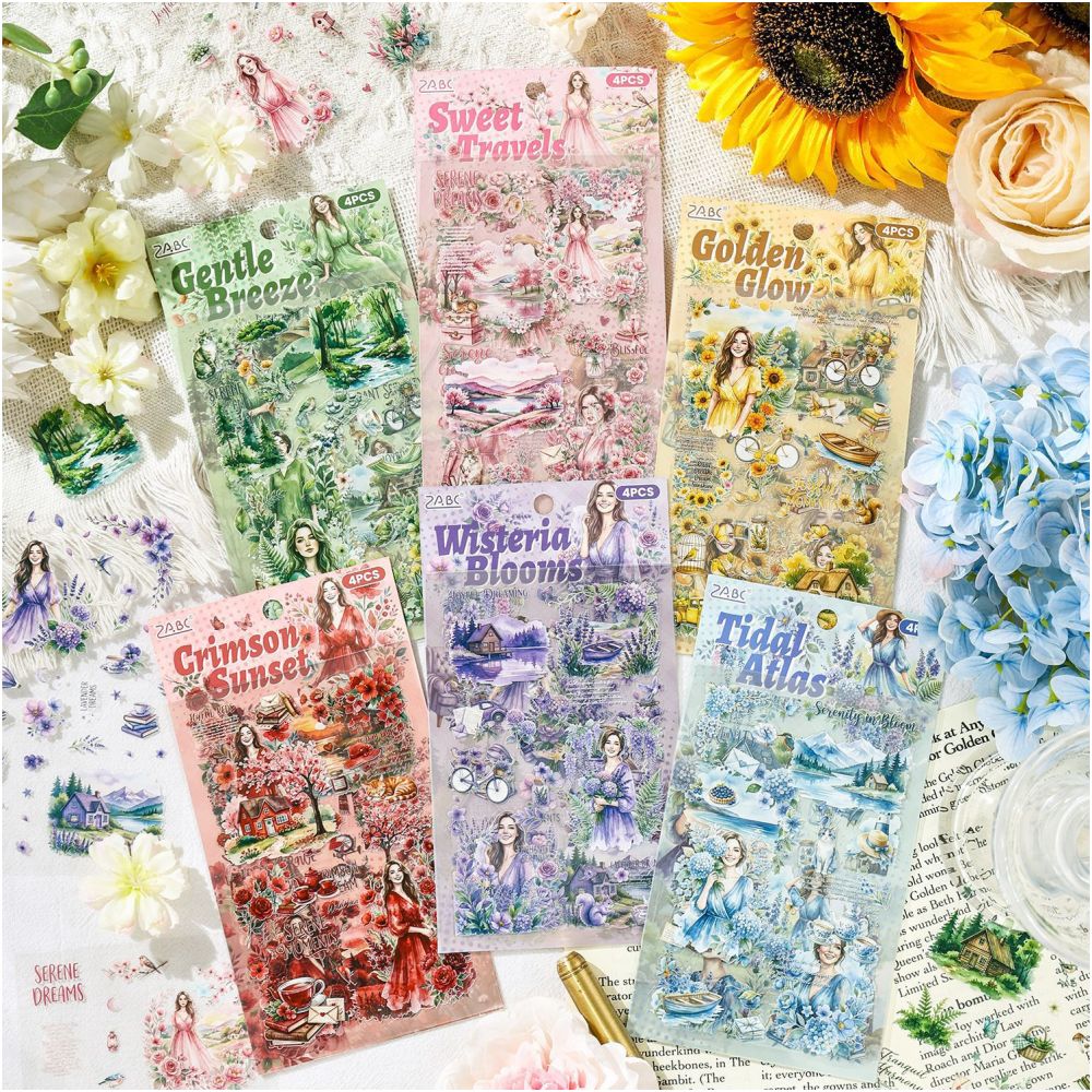 Floral Theme Landscape PET Stickers 4 sheets 6 designs image 0