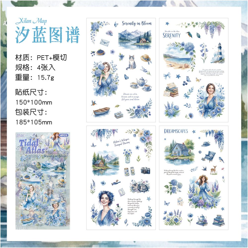 Floral Theme Landscape PET Stickers 4 sheets 6 designs