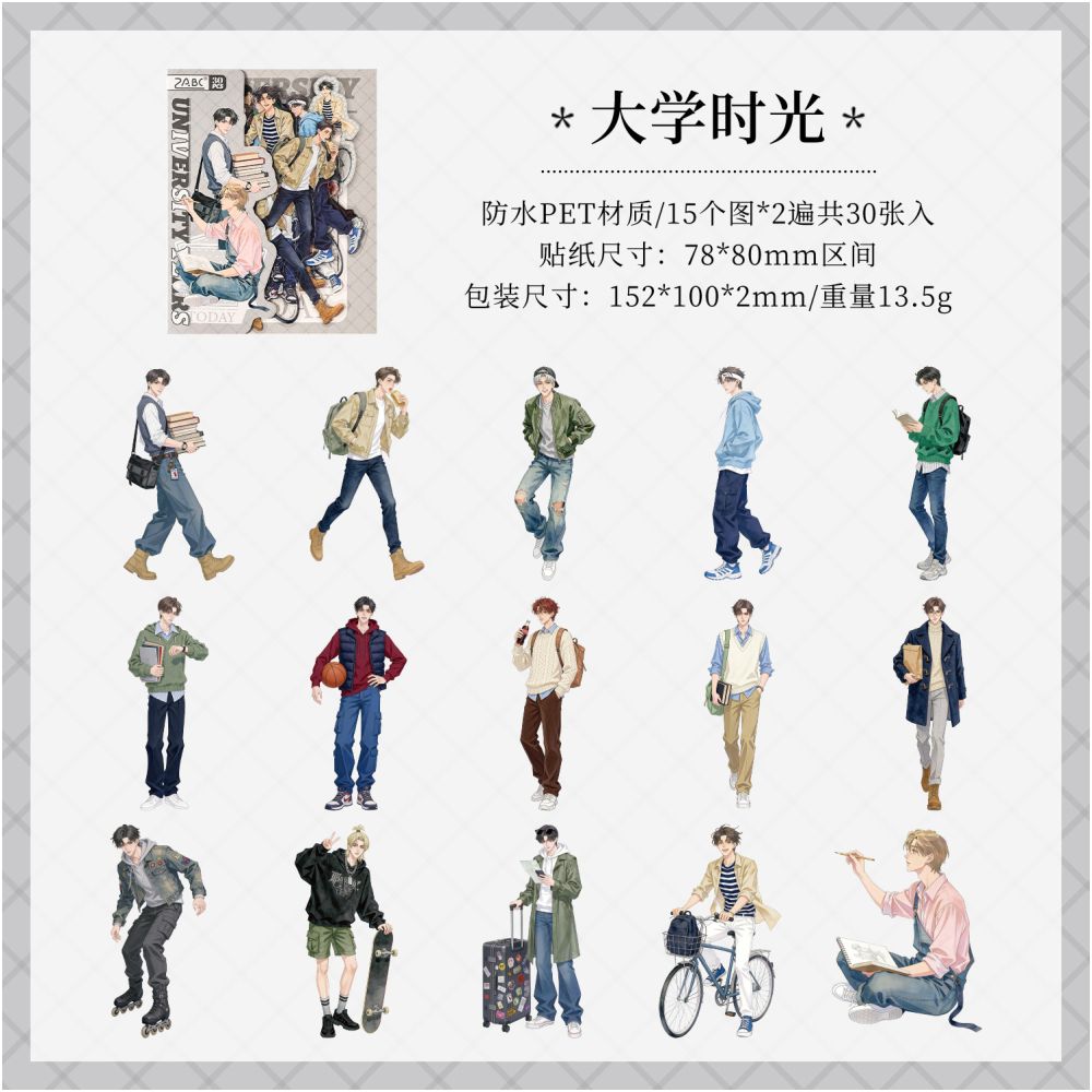 Exquisite Character PET Stickers 30 sheets 6 designs