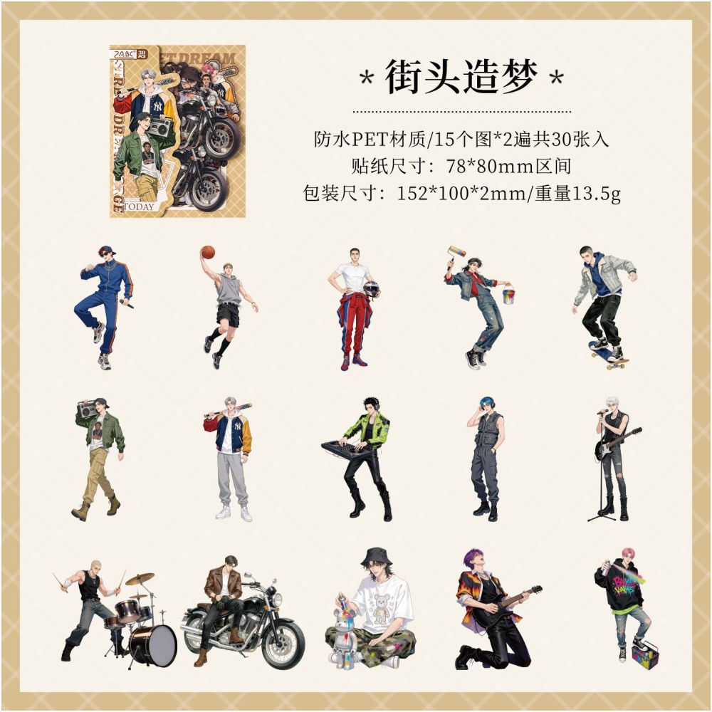 Exquisite Character PET Stickers 30 sheets 6 designs