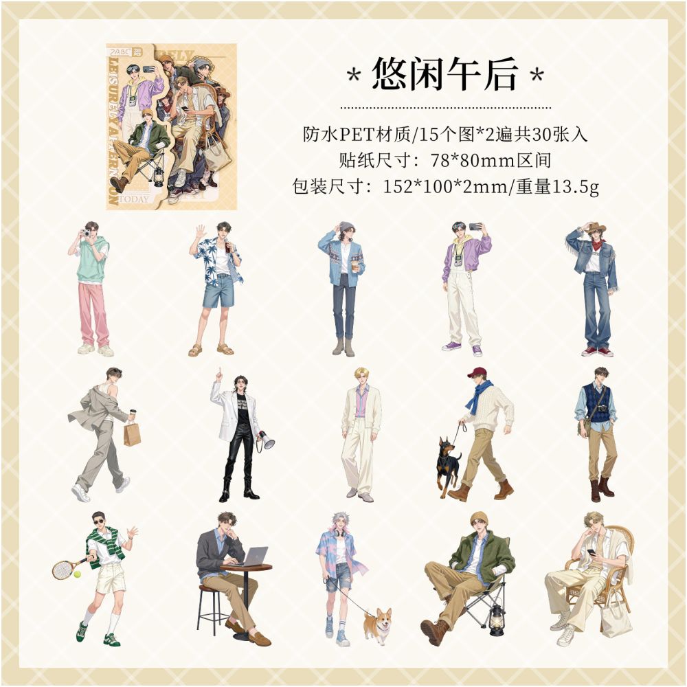 Exquisite Character PET Stickers 30 sheets 6 designs