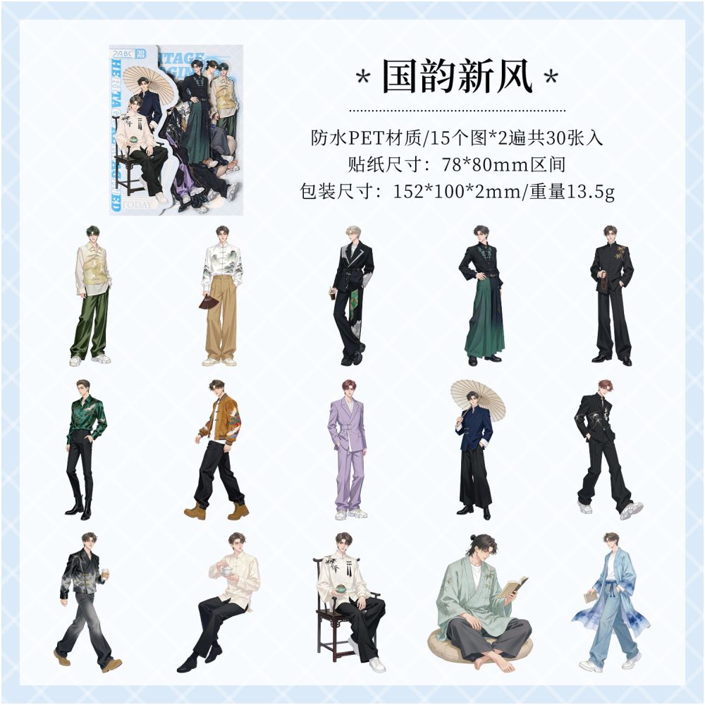 Exquisite Character PET Stickers 30 sheets 6 designs