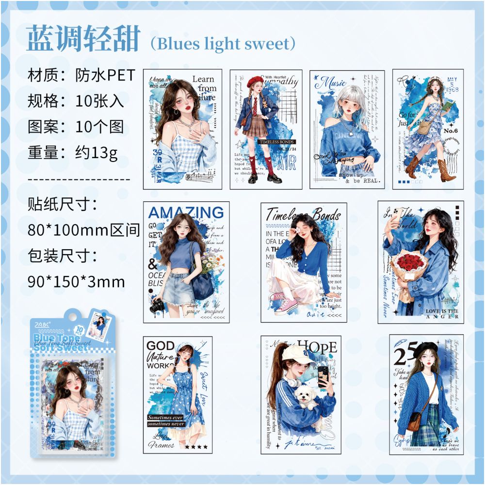 Light Color Time Series Character PET Stickers 6 Styles