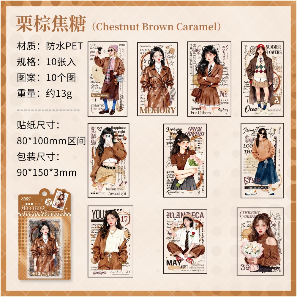 Light Color Time Series Character PET Stickers 6 Styles