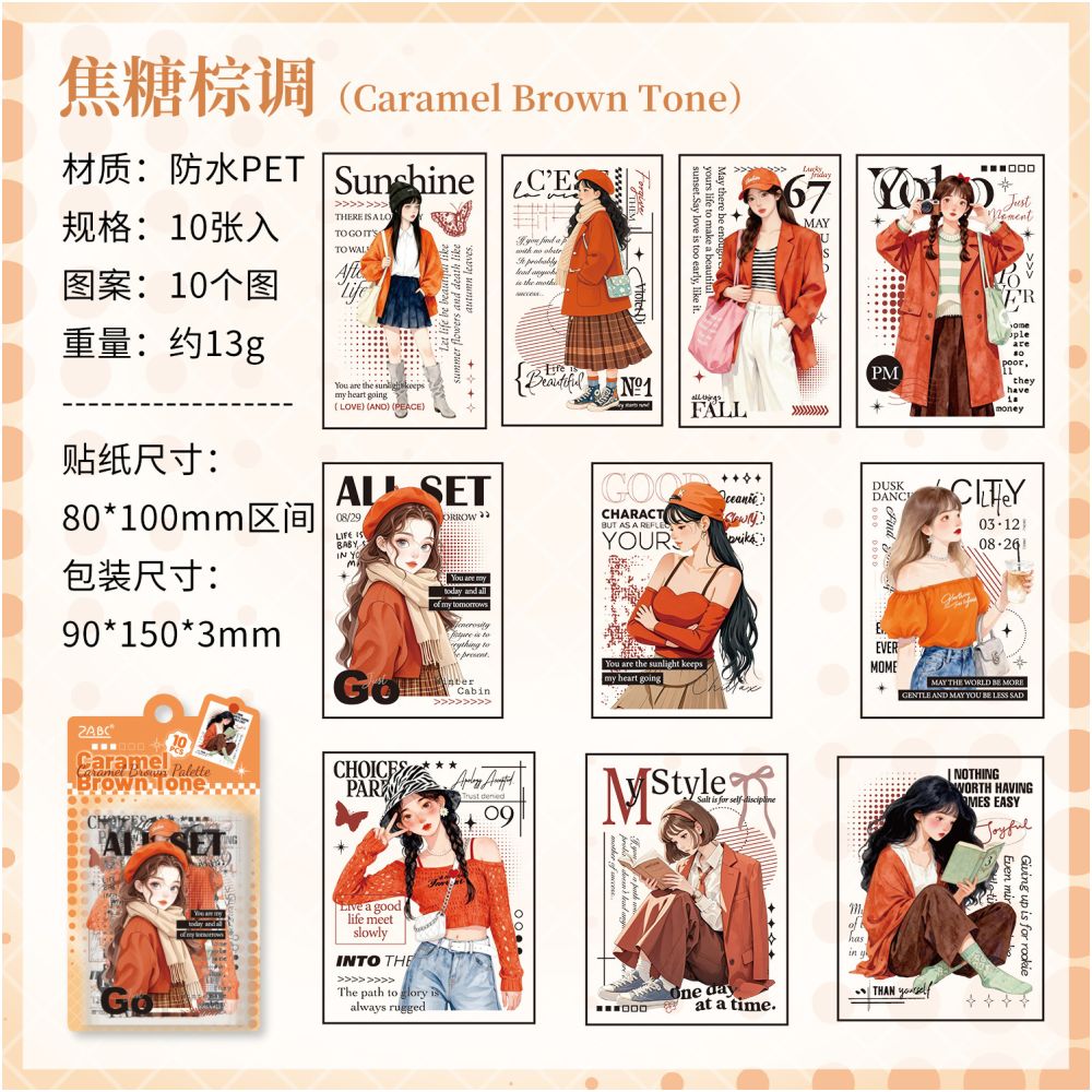 Light Color Time Series Character PET Stickers 6 Styles