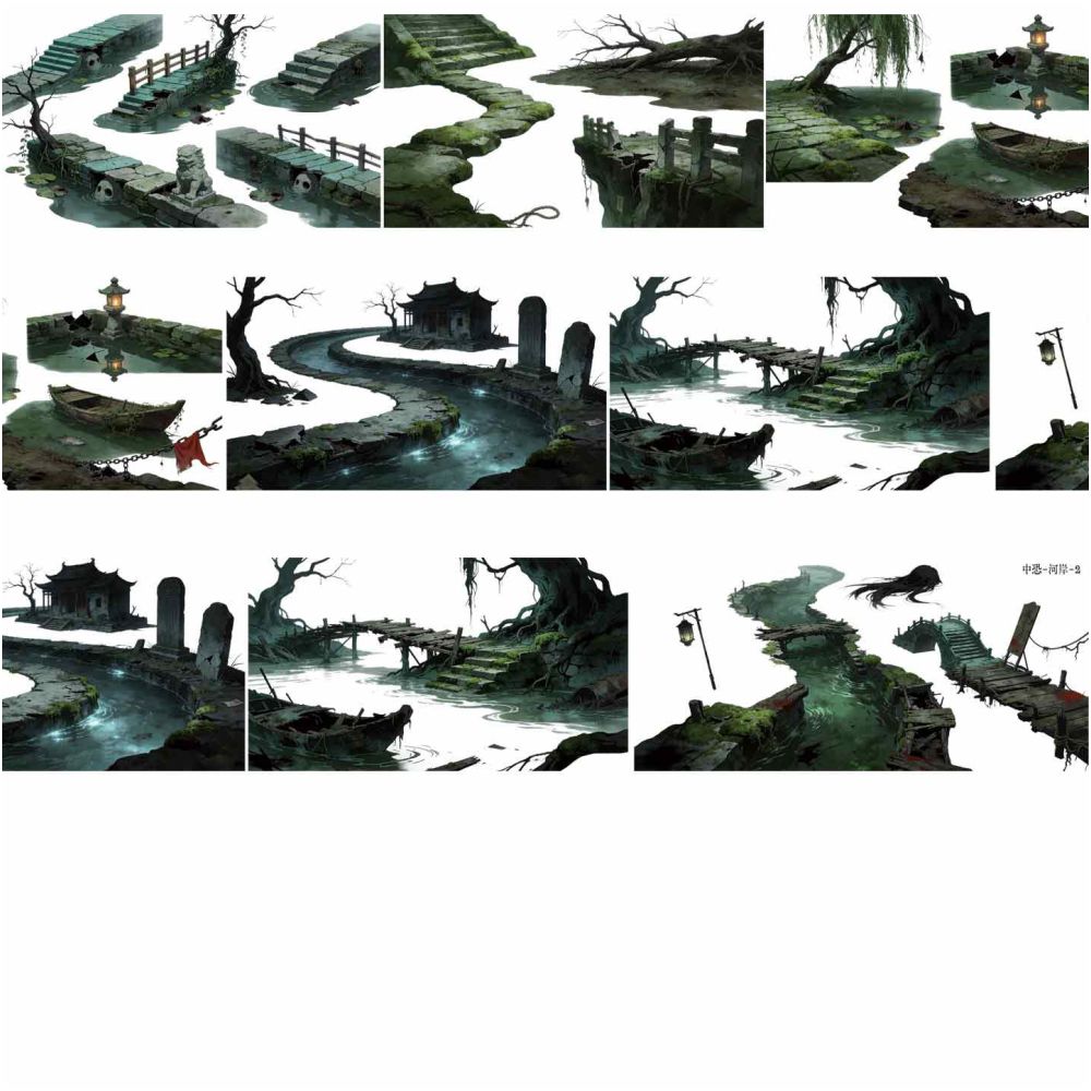 Chinese style horror riverside ferry boat PET Tape 7 Styles