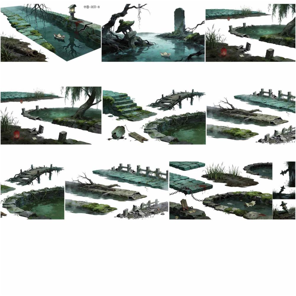 Chinese style horror riverside ferry boat PET Tape 7 Styles