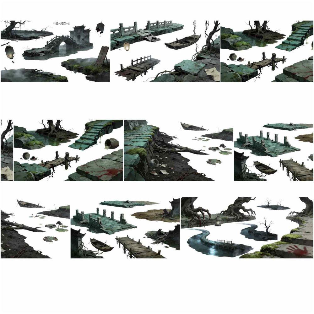 Chinese style horror riverside ferry boat PET Tape 7 Styles