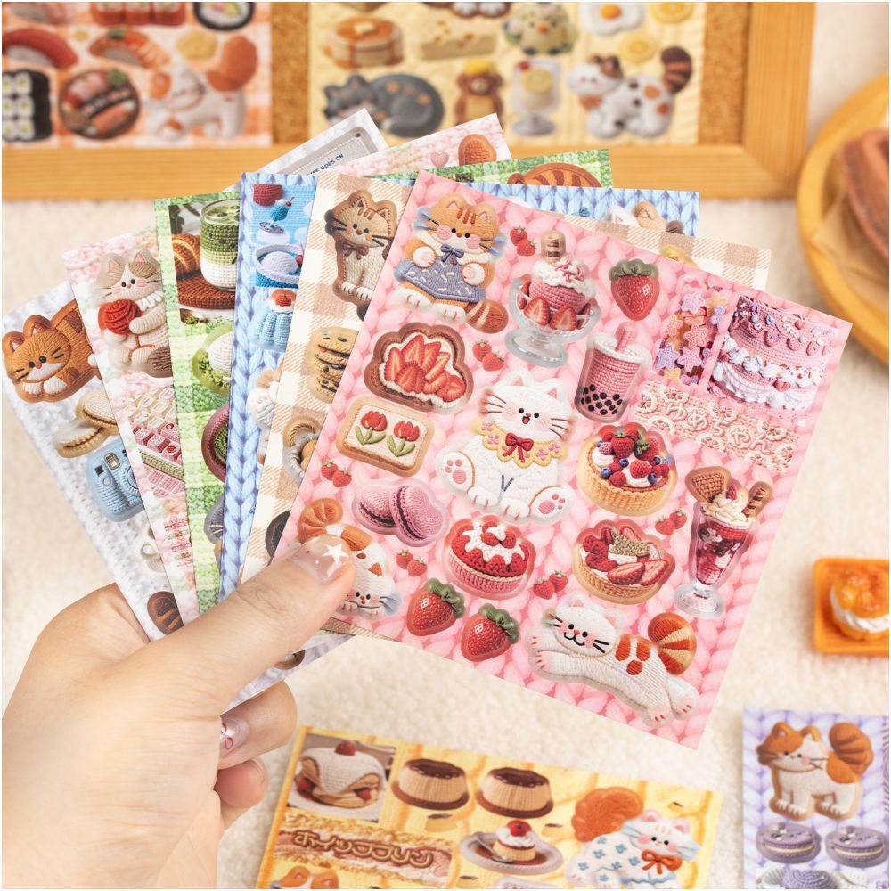 Meow Knitting Story series Paper stickers 20psc 2 designs image 1