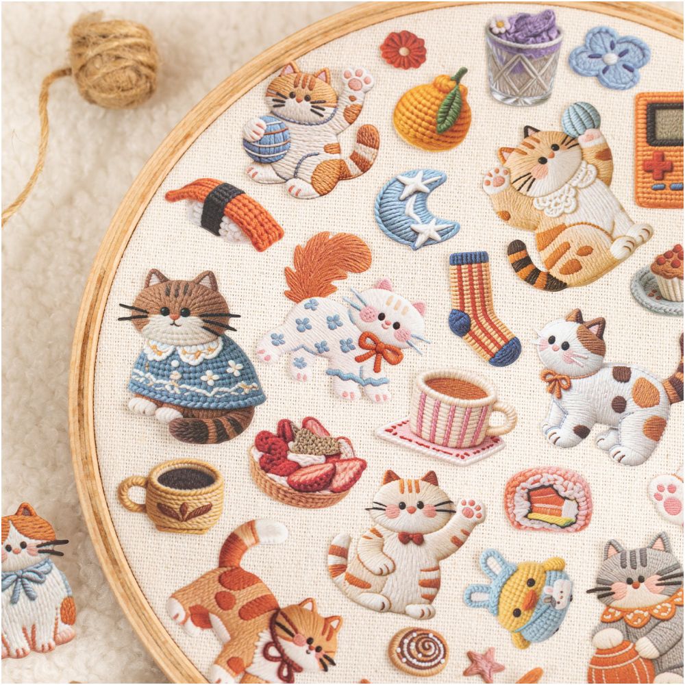 Meow Knitting Story series Paper stickers 20psc 2 designs image 3