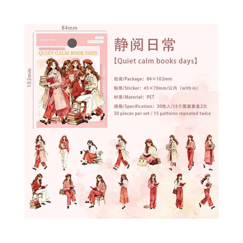 Bag Girls Character PET Stickers 30psc 4 Designs