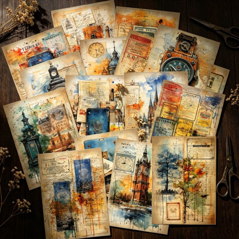 Vintage City Notes Background Paper 11cm x 15cm 16psc image 2