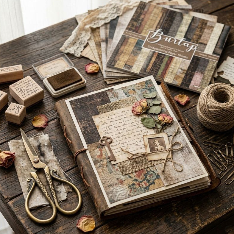 Burlap Background Paper 15cm x 15cm 24 sheets image 0