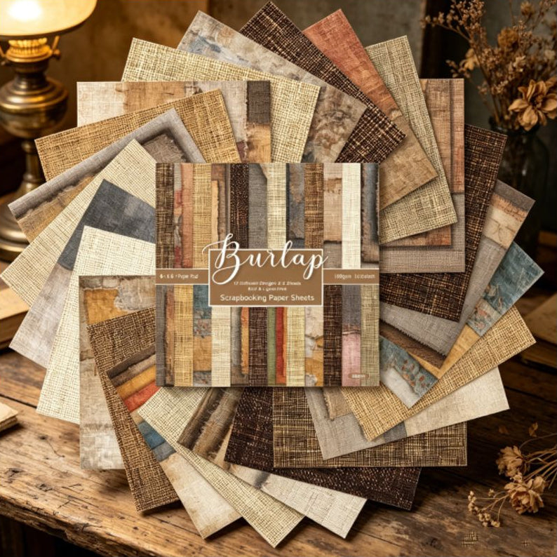Burlap Background Paper 15cm x 15cm 24 sheets image 3