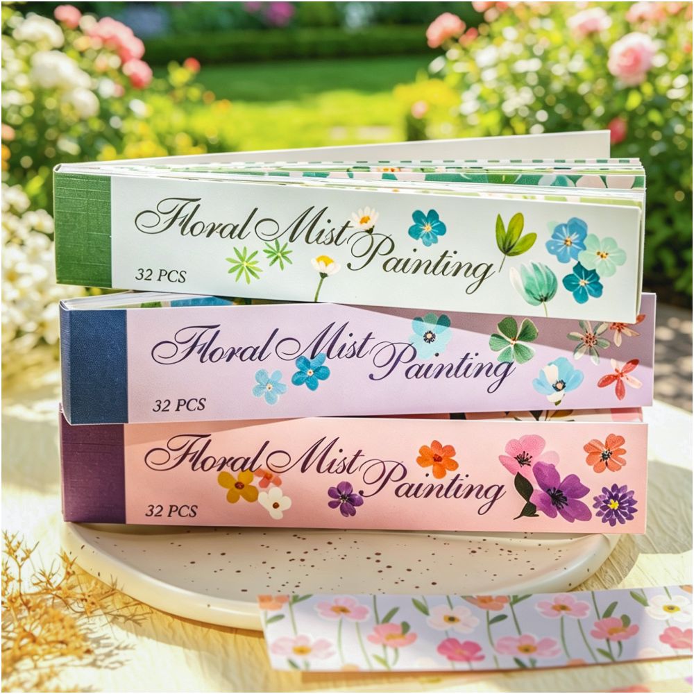 Floral Mist Painting Series Paper Stickers 2 5cm x 12 5cm 32psc 6 Designs image 0