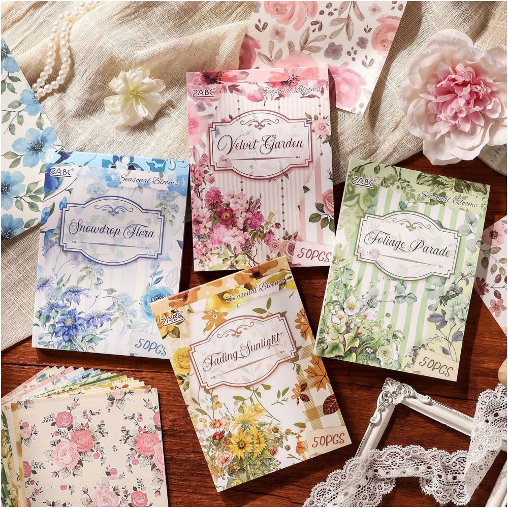 Seasonal Floral Series Paper stickers 50psc 4 designs image 1