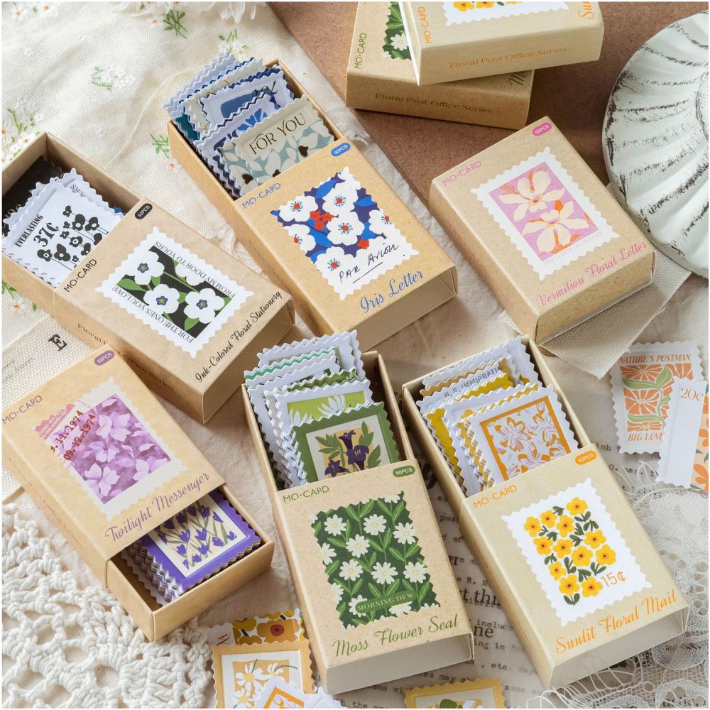 Flower Post Office Series Paper Stickers 50 Sheets 6 Designs image 0