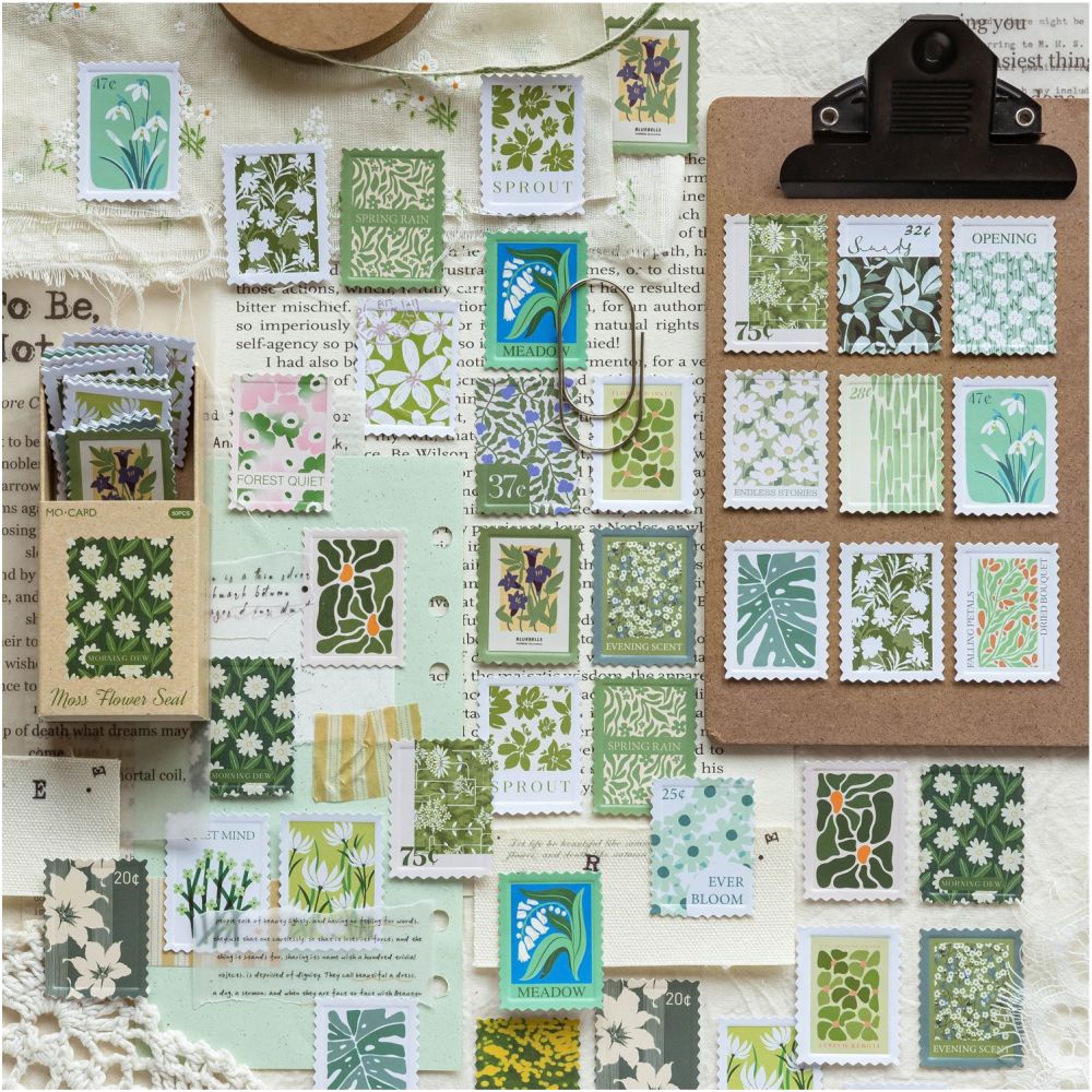 Flower Post Office Series Paper Stickers 50 Sheets 6 Designs image 1