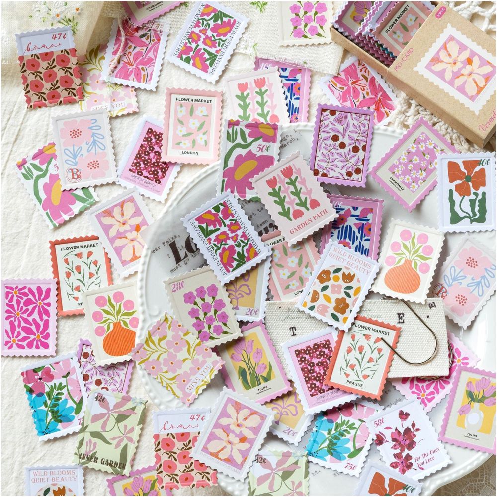 Flower Post Office Series Paper Stickers 50 Sheets 6 Designs image 3