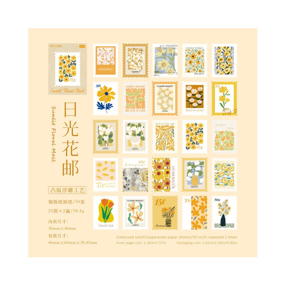 Flower Post Office Series Paper Stickers 50 Sheets 6 Designs