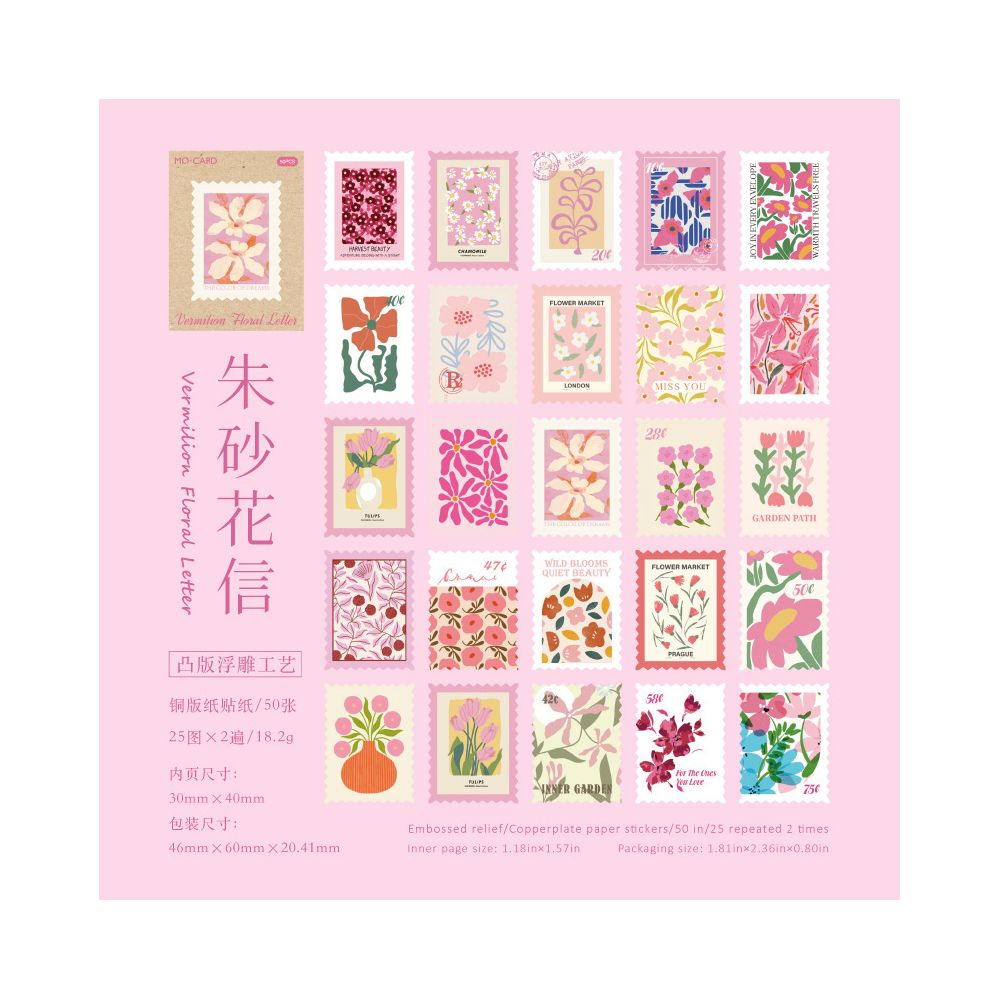 Flower Post Office Series Paper Stickers 50 Sheets 6 Designs