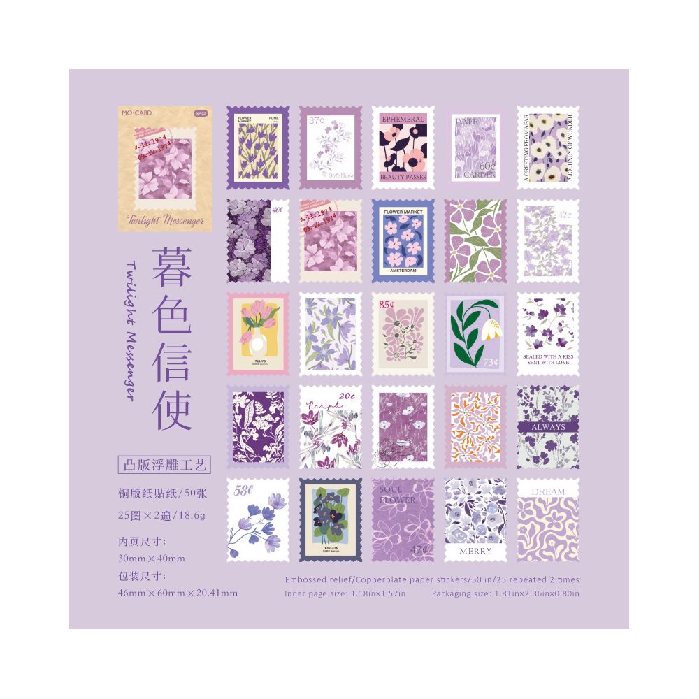 Flower Post Office Series Paper Stickers 50 Sheets 6 Designs