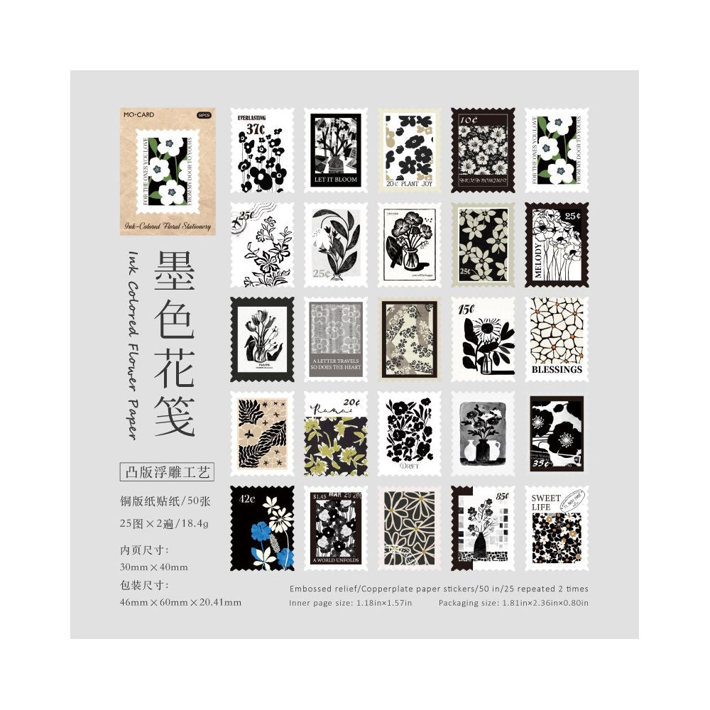 Flower Post Office Series Paper Stickers 50 Sheets 6 Designs