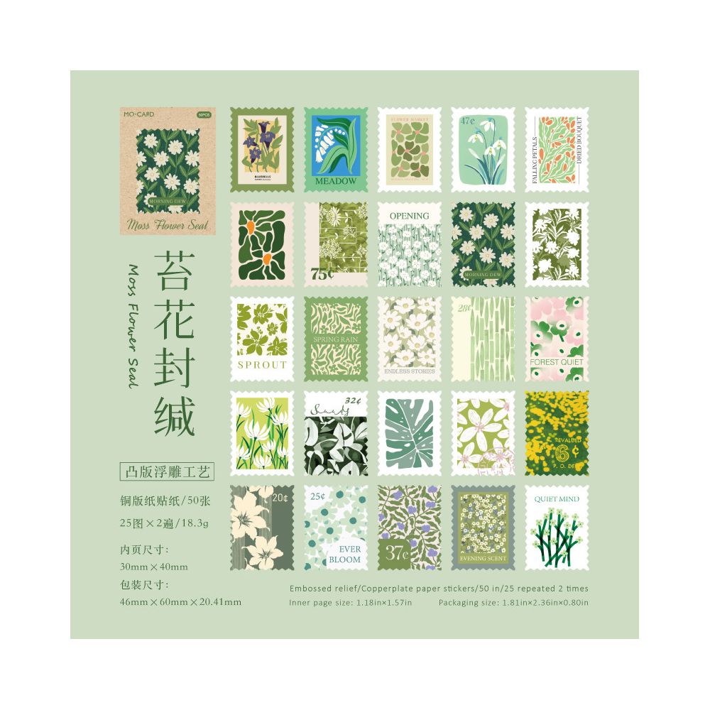 Flower Post Office Series Paper Stickers 50 Sheets 6 Designs