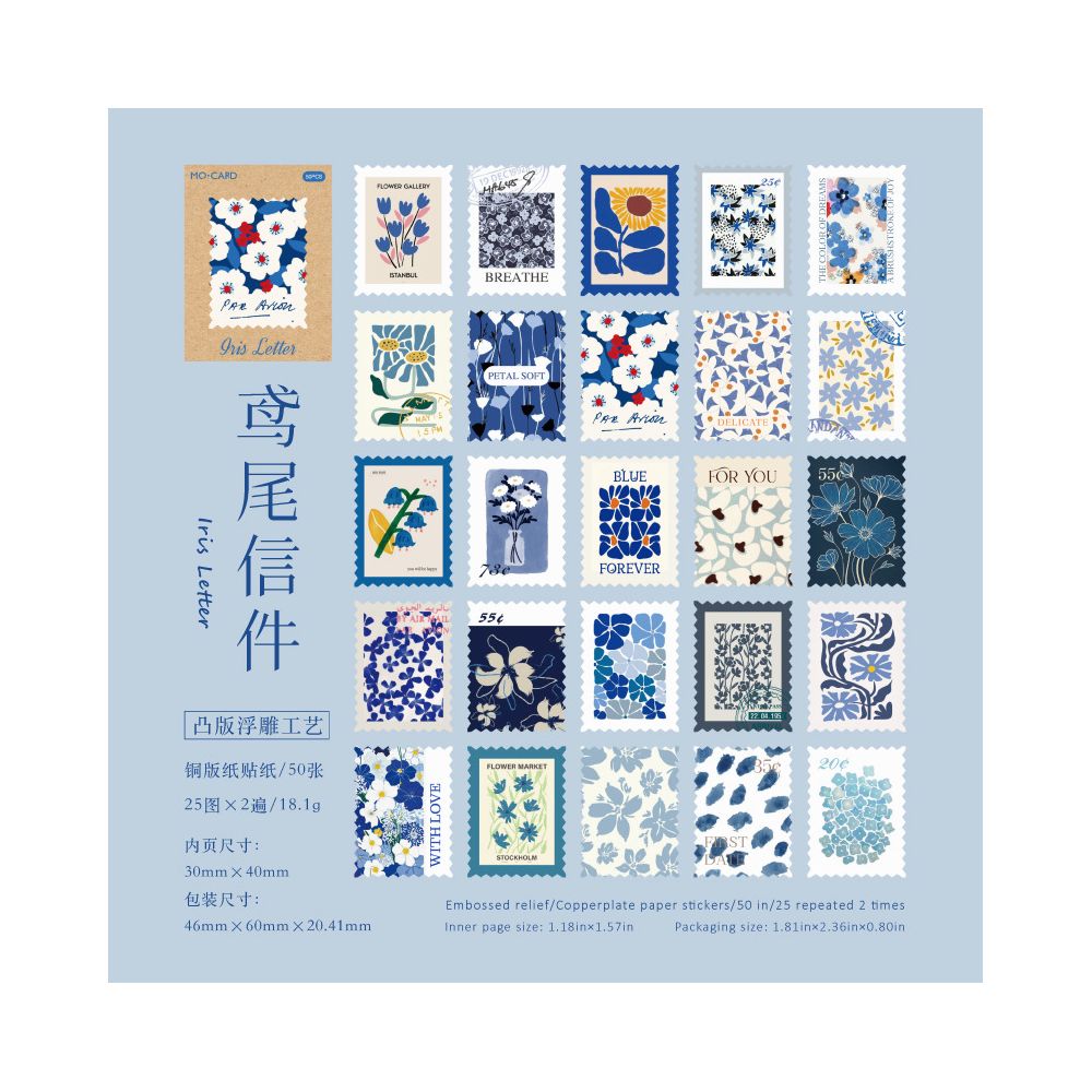 Flower Post Office Series Paper Stickers 50 Sheets 6 Designs