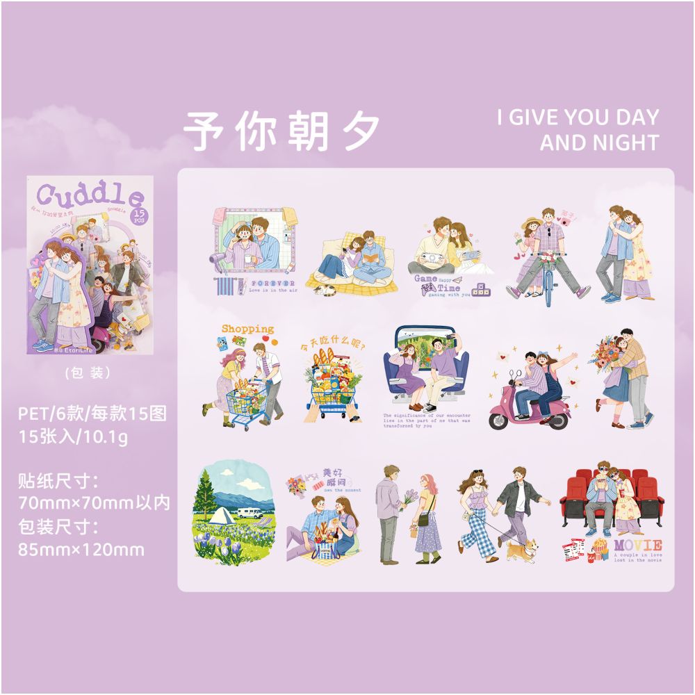 Everyday Leisure Theme PET Stickers 15 Sheets 6 Designs