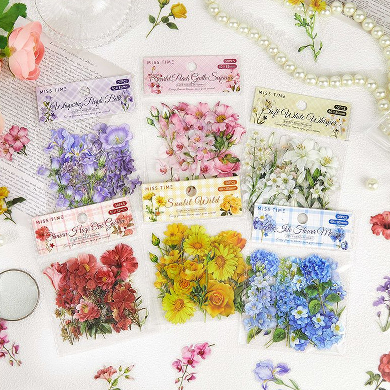 Floral Light Collection PET Stickers 50 Sheets 6 Designs image 0