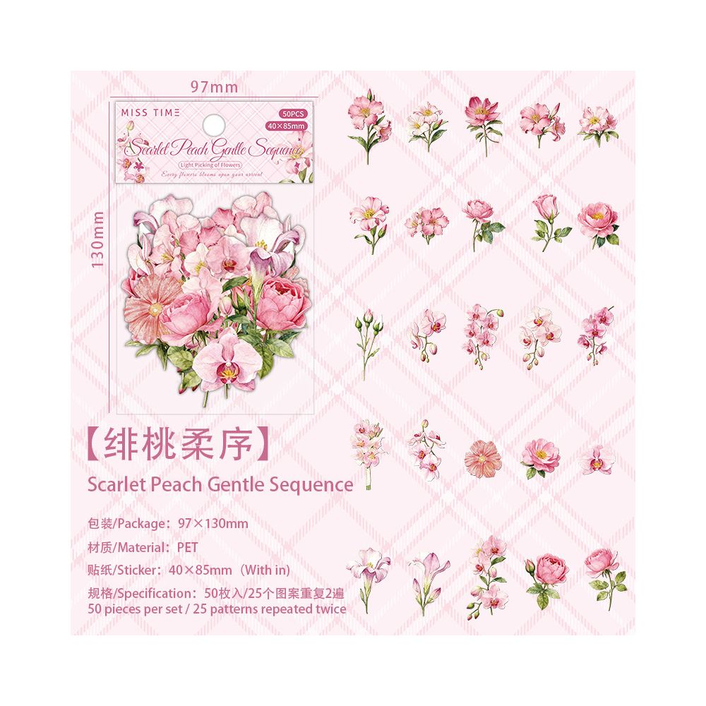 Floral Light Collection PET Stickers 50 Sheets 6 Designs
