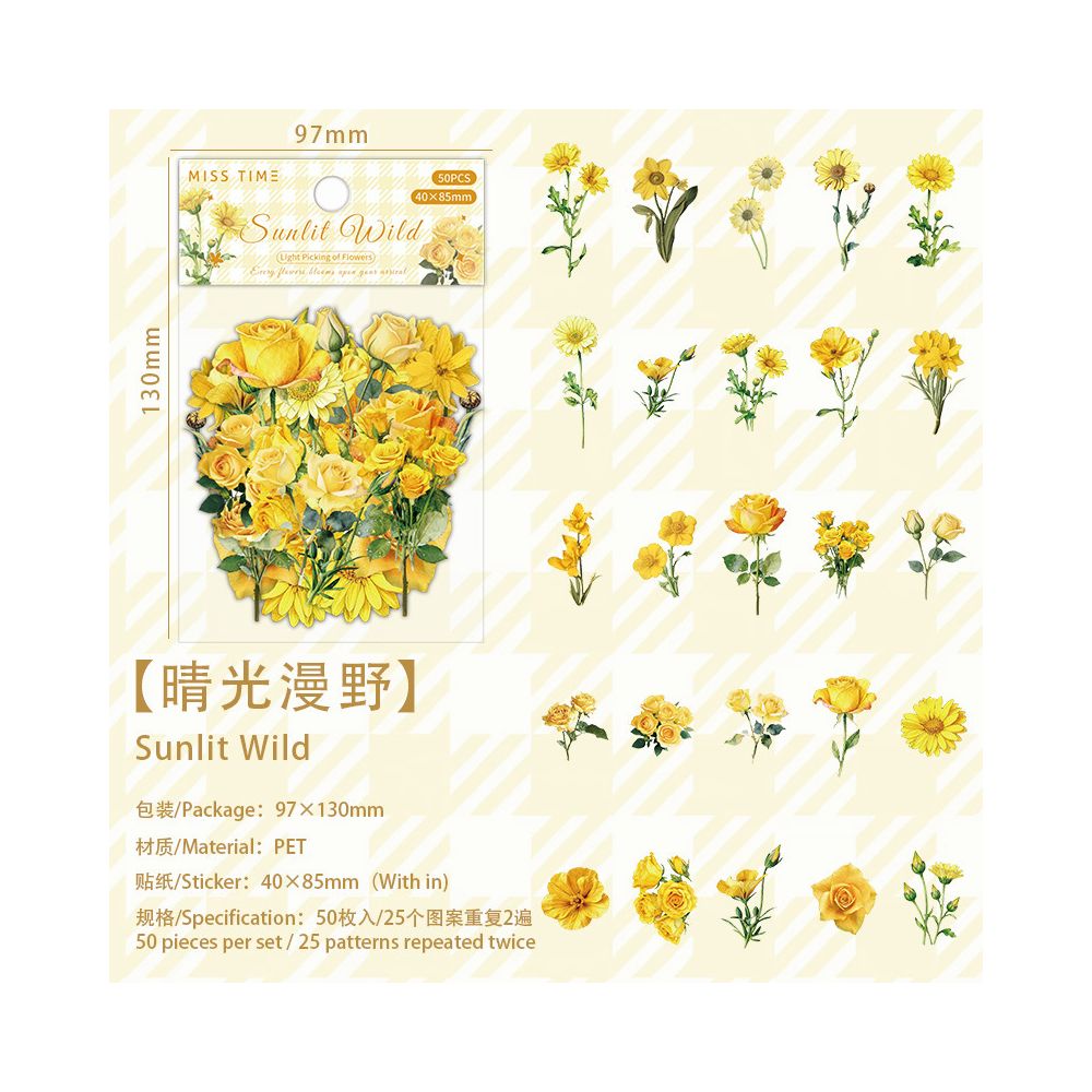 Floral Light Collection PET Stickers 50 Sheets 6 Designs