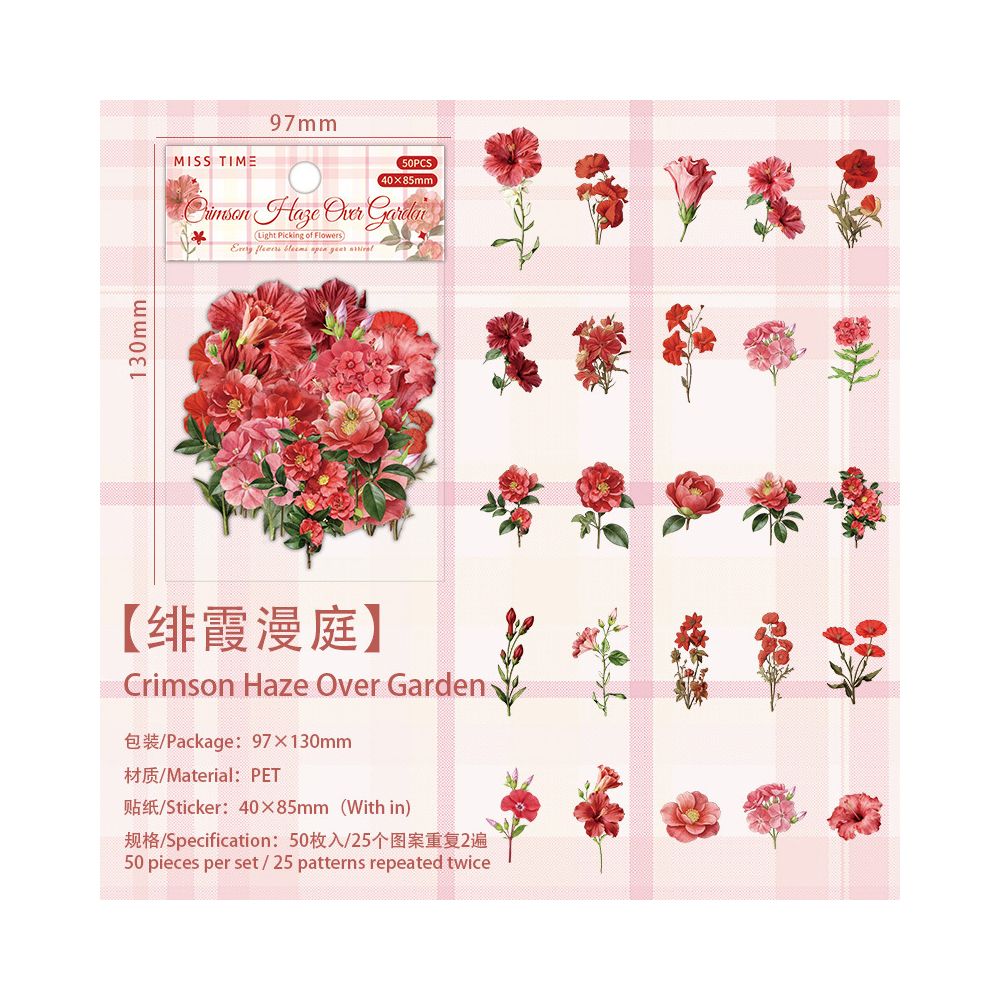 Floral Light Collection PET Stickers 50 Sheets 6 Designs