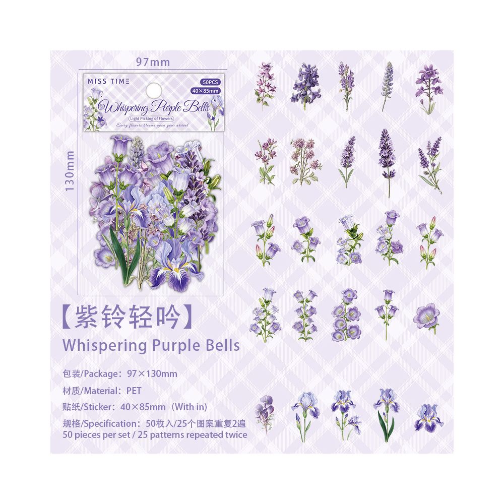 Floral Light Collection PET Stickers 50 Sheets 6 Designs