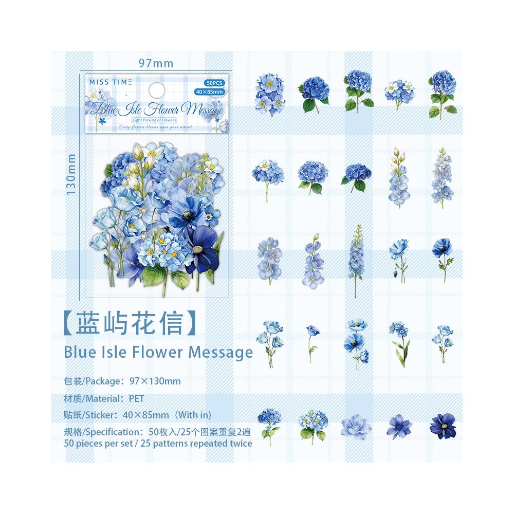 Floral Light Collection PET Stickers 50 Sheets 6 Designs