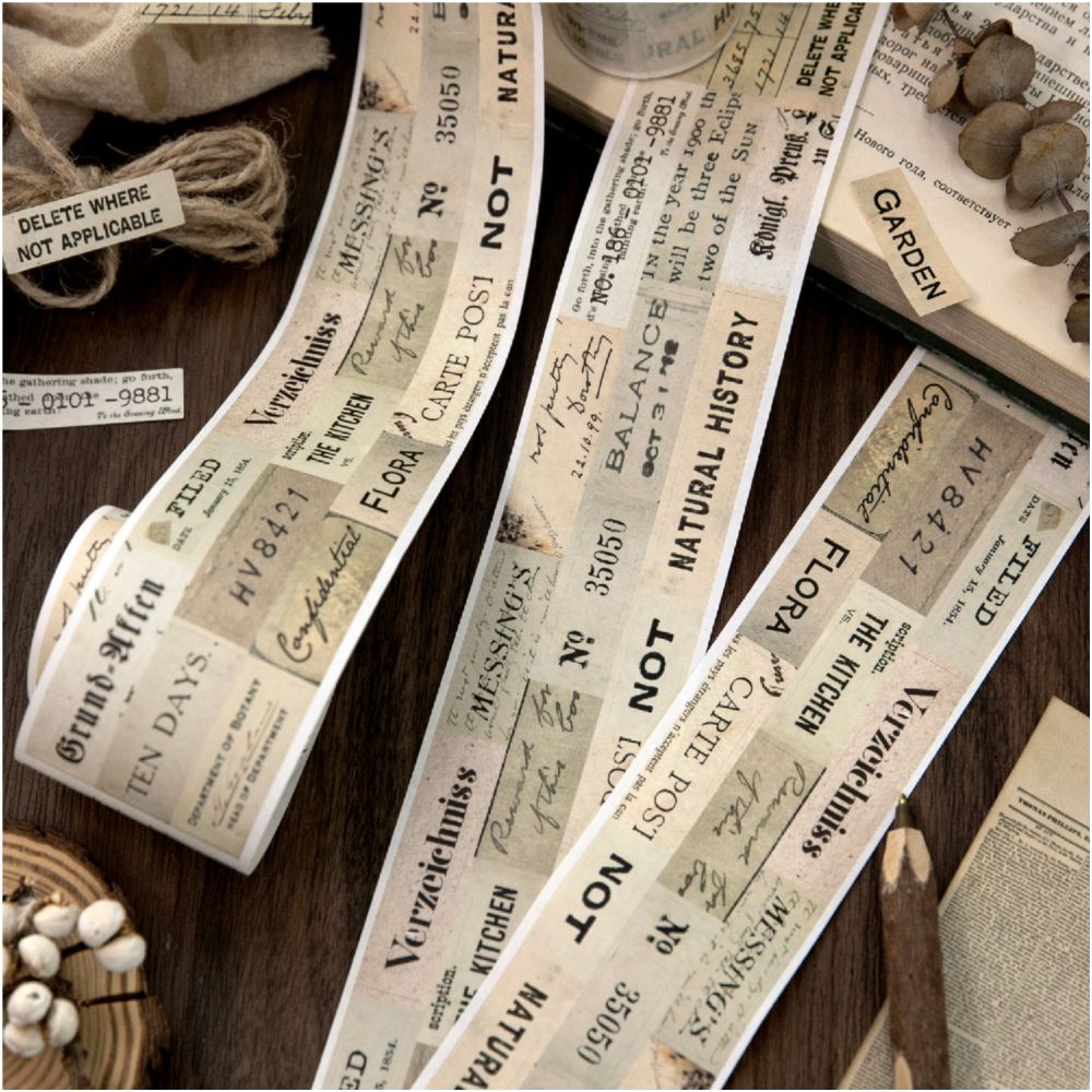 Journal Series Vintage Labels Paper Tape 6 Designs 5cm x 2m image 1