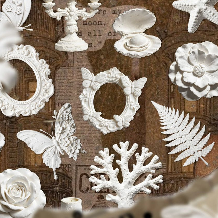 White Relief Series Vintage Embossed Paper Stickers 10 sheets 6 designs image 0