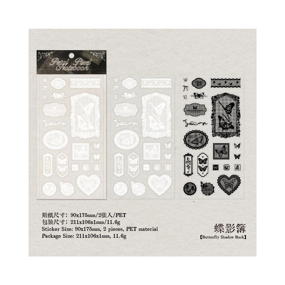 Pixel Rose Book Series PET Stickers 9cm x 17 5cm 2 Sheets 6 Designs