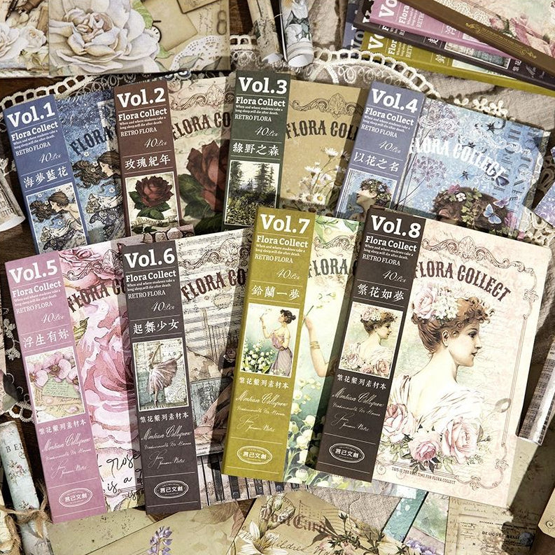 Vintage Floral Series Background Paper 12 5cm x 17 5cm 40 Sheets 8 Designs image 1