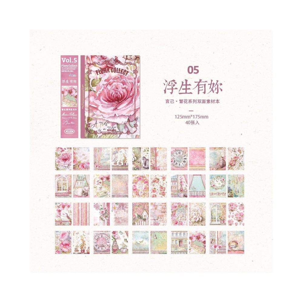 Vintage Floral Series Background Paper 12 5cm x 17 5cm 40 Sheets 8 Designs