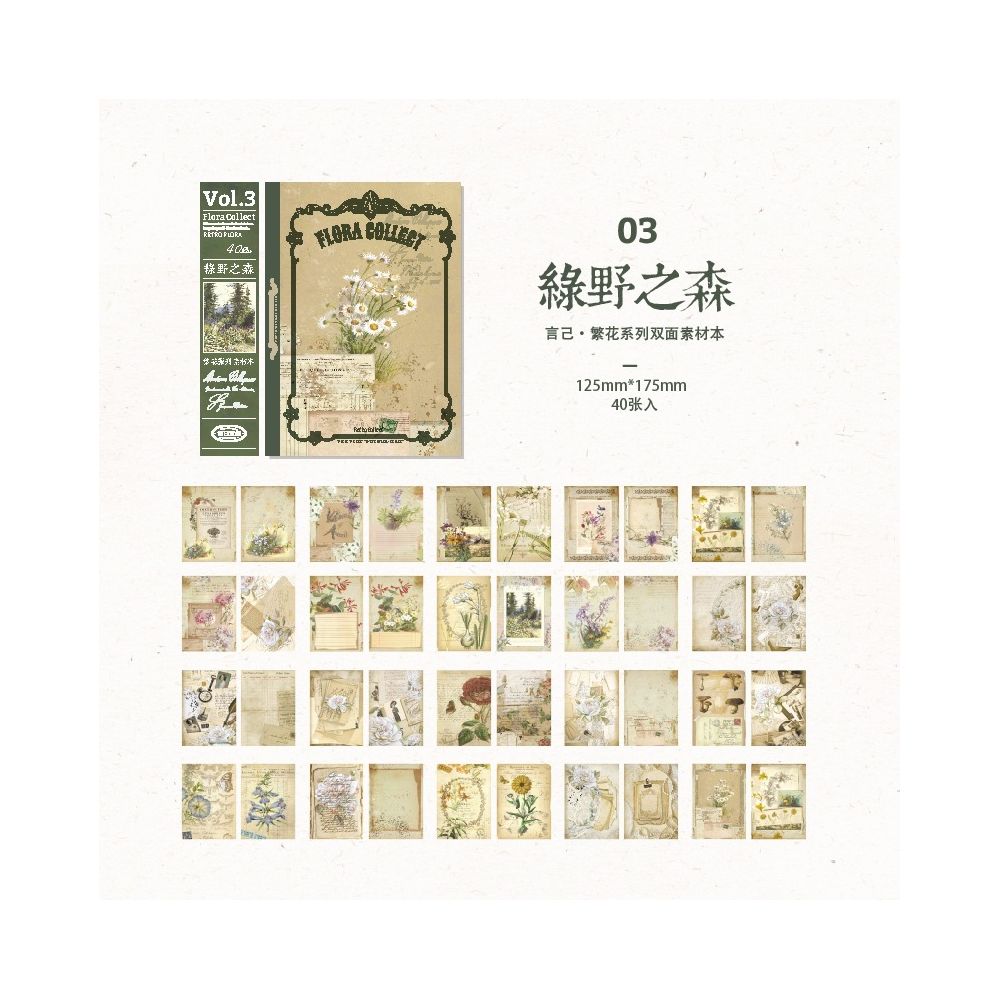 Vintage Floral Series Background Paper 12 5cm x 17 5cm 40 Sheets 8 Designs