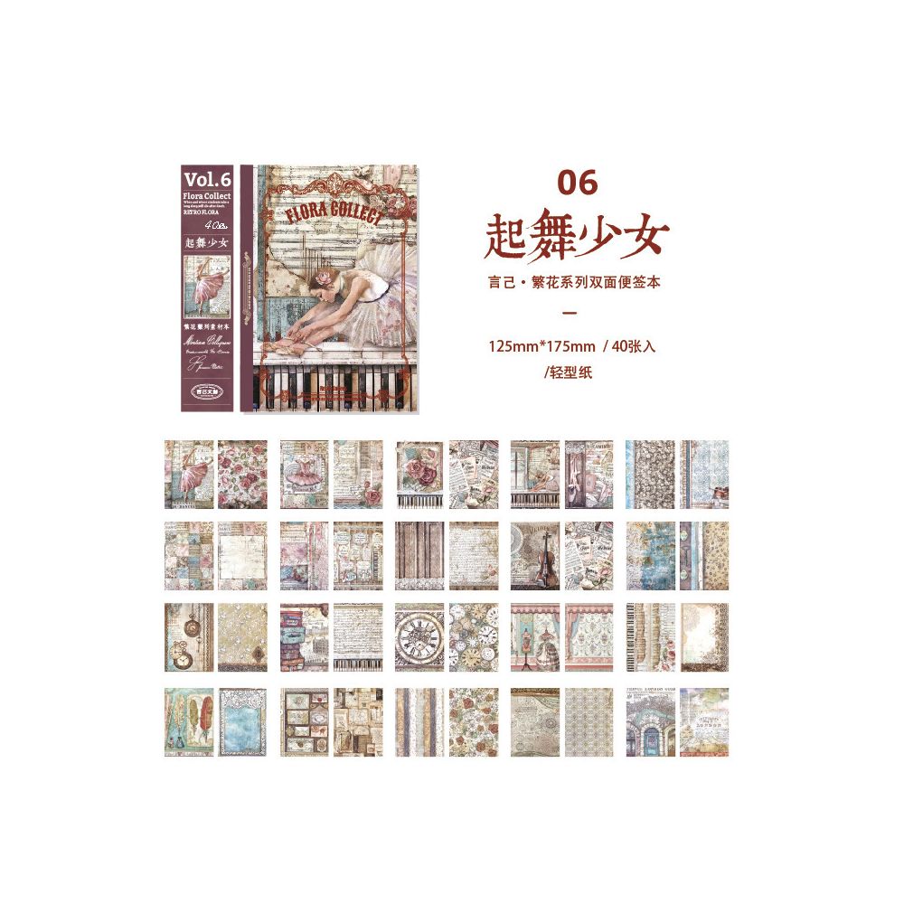 Vintage Floral Series Background Paper 12 5cm x 17 5cm 40 Sheets 8 Designs