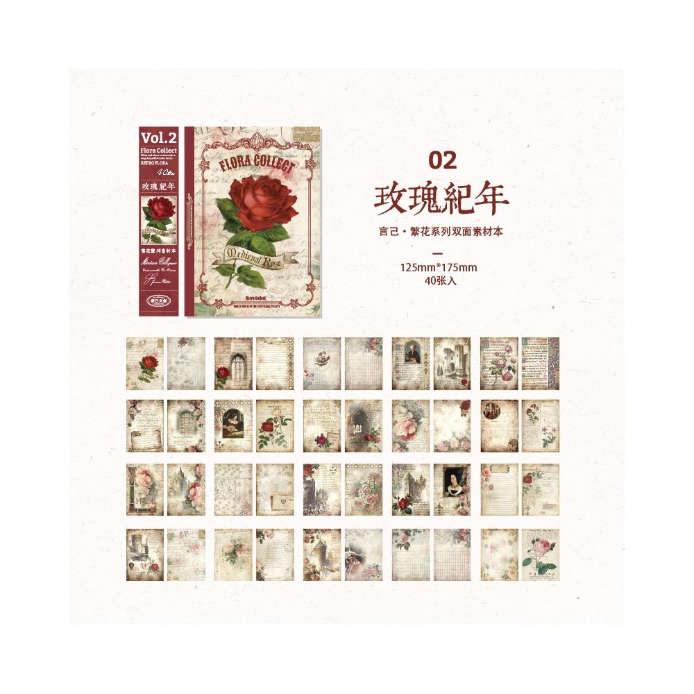 Vintage Floral Series Background Paper 12 5cm x 17 5cm 40 Sheets 8 Designs
