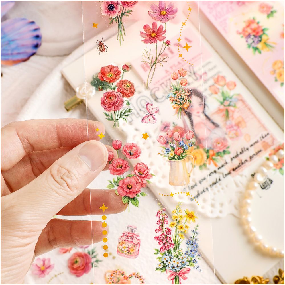 Flower Box Series PET stickers 15cm x 6cm 3 Sheets 4 Variants image 0