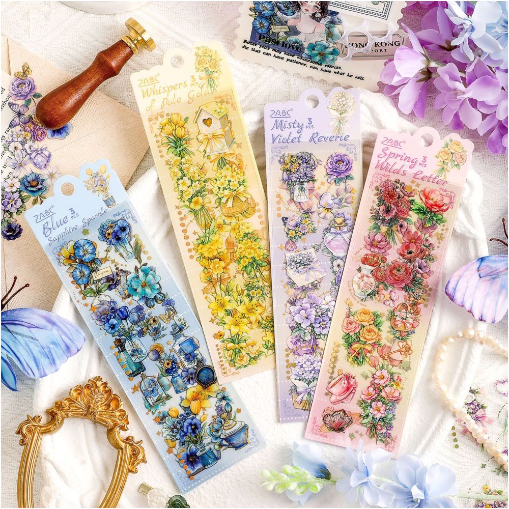 Flower Box Series PET stickers 15cm x 6cm 3 Sheets 4 Variants image 1