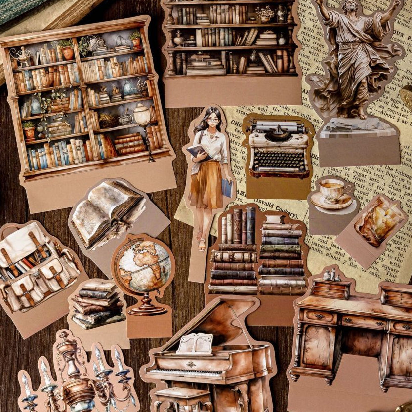 Vintage Bookstore Series Paper Stickers 15psc 4 Styles image 0