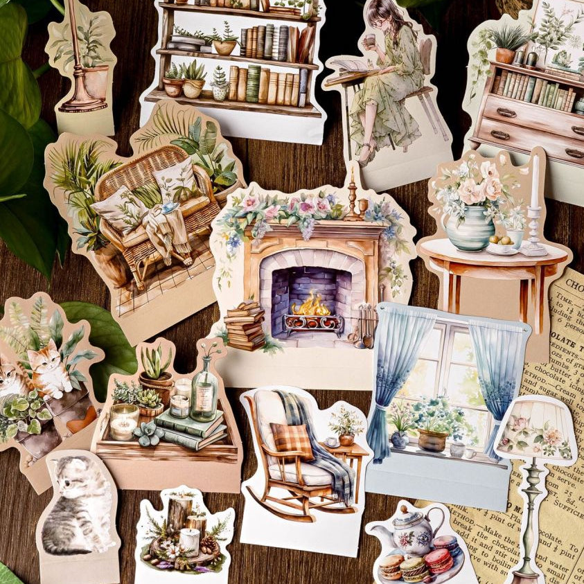 Vintage Bookstore Series Paper Stickers 15psc 4 Styles image 3